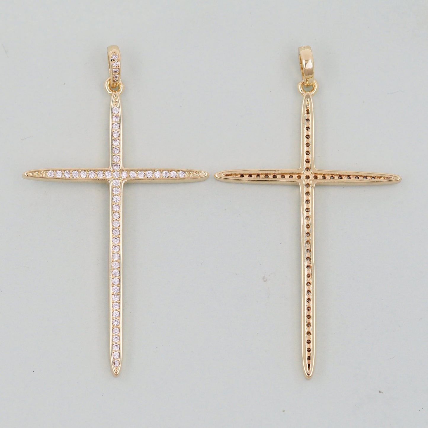 18K Gold Filled Cross Pendant,CZ Micro Pave Cross Charm Bracelet Necklace for DIY Jewelry Making Supply
