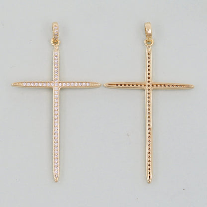 18K Gold Filled Cross Pendant,CZ Micro Pave Cross Charm Bracelet Necklace for DIY Jewelry Making Supply