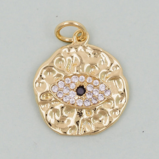 18K Gold Filled Evil Eye Pendant,CZ Micro Pave Evil Eye Charm Bracelet Necklace for DIY Jewelry Making Supply