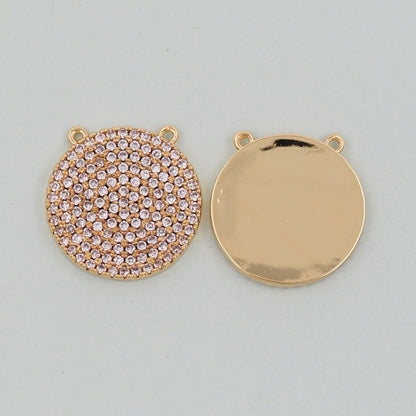 18K Gold Filled Round Pendant,CZ Micro Pave Round Charm Bracelet Necklace for DIY Jewelry Making Supply
