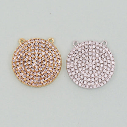 18K Gold Filled Round Pendant,CZ Micro Pave Round Charm Bracelet Necklace for DIY Jewelry Making Supply