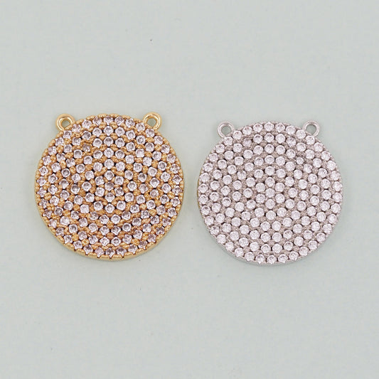 18K Gold Filled Round Pendant,CZ Micro Pave Round Charm Bracelet Necklace for DIY Jewelry Making Supply