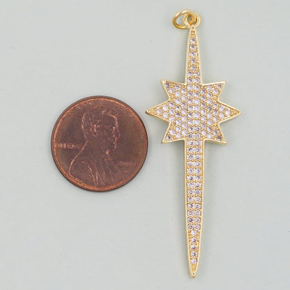 18K Gold Filled North Star Pendant,CZ Micro Pave North Star Charm Bracelet Necklace for DIY Jewelry Making Supply