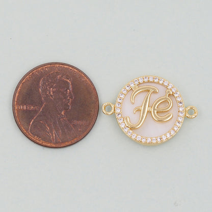 Gold Fe Charms,18K Gold Filled Round Connector Pendant,Shell Charm Bracelet Necklace for DIY Jewelry Making Supply