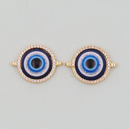 Gold Round Evil Eye Charms,18K Gold Filled Evil Eye Pendant,Evil Eye Charm Bracelet Necklace for DIY Jewelry Making Supply