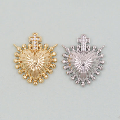 18K Gold Filled Sacred Heart Pendant,Cross Sacred Heart Charm Bracelet Necklace for DIY Jewelry Making Supply