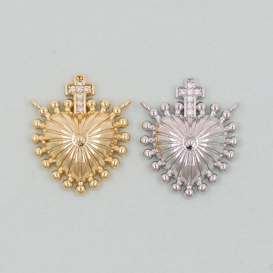 18K Gold Filled Sacred Heart Pendant,Cross Sacred Heart Charm Bracelet Necklace for DIY Jewelry Making Supply