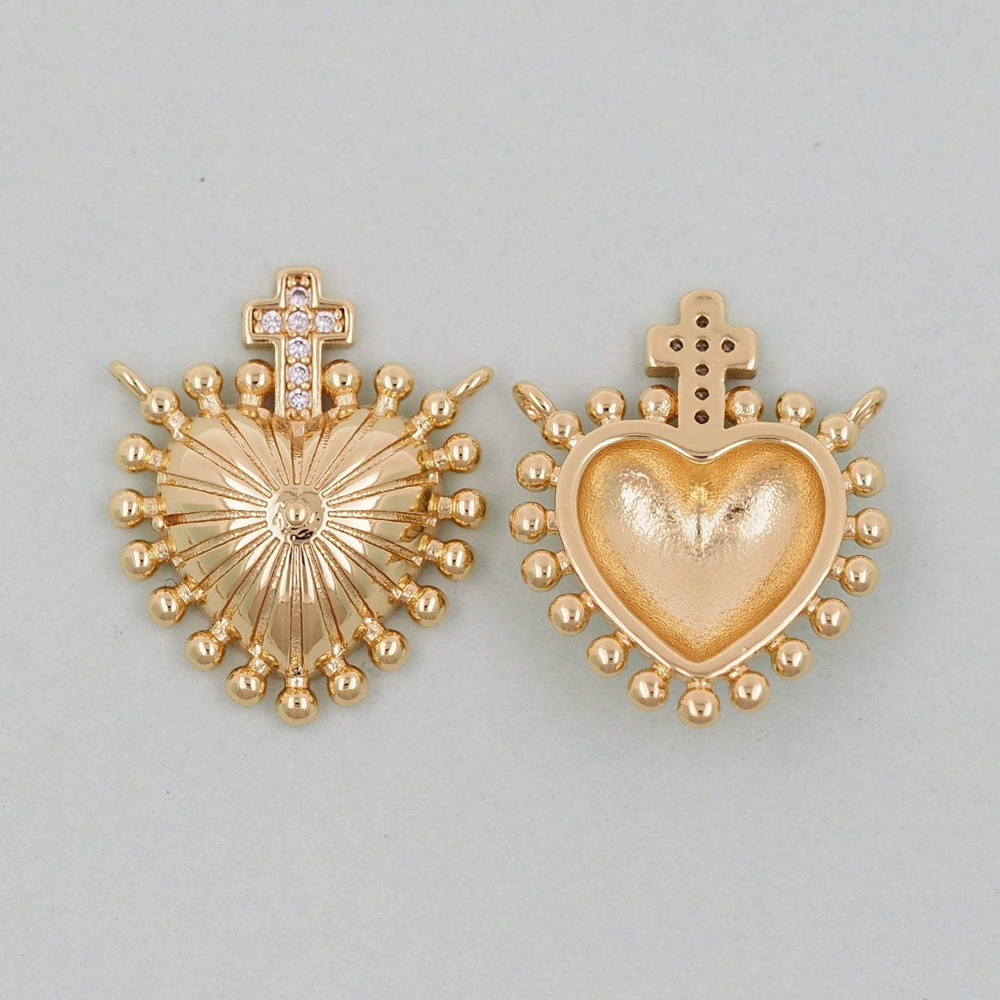 18K Gold Filled Sacred Heart Pendant,Cross Sacred Heart Charm Bracelet Necklace for DIY Jewelry Making Supply