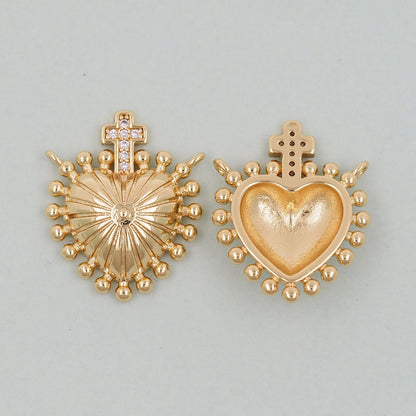 18K Gold Filled Sacred Heart Pendant,Cross Sacred Heart Charm Bracelet Necklace for DIY Jewelry Making Supply