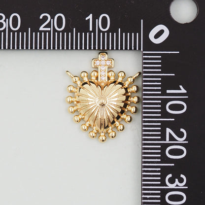 18K Gold Filled Sacred Heart Pendant,Cross Sacred Heart Charm Bracelet Necklace for DIY Jewelry Making Supply