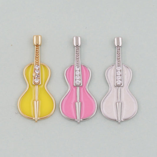 Gold violin Charms,18K Gold Filled violin Pendant,violin Charm Bracelet Necklace for DIY Jewelry Making Supply