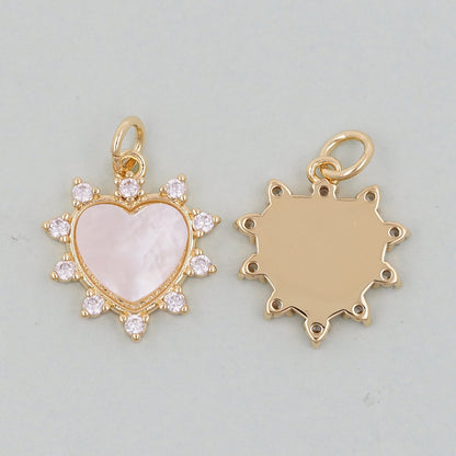 Gold Heart Charms,18K Gold Filled Heart Pendant,White Shell Heart Charm Bracelet Necklace for DIY Jewelry Making Supply