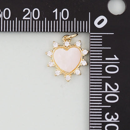 Gold Heart Charms,18K Gold Filled Heart Pendant,White Shell Heart Charm Bracelet Necklace for DIY Jewelry Making Supply