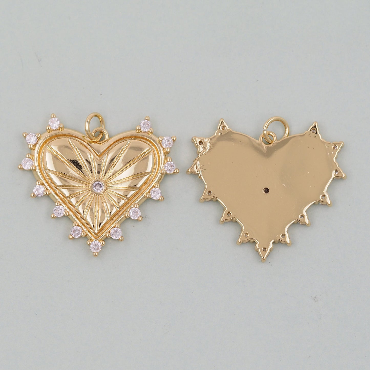 Gold Heart Charms,18K Gold Filled Heart Pendant,Spiked Heart Charm Bracelet Necklace for DIY Jewelry Making Supply