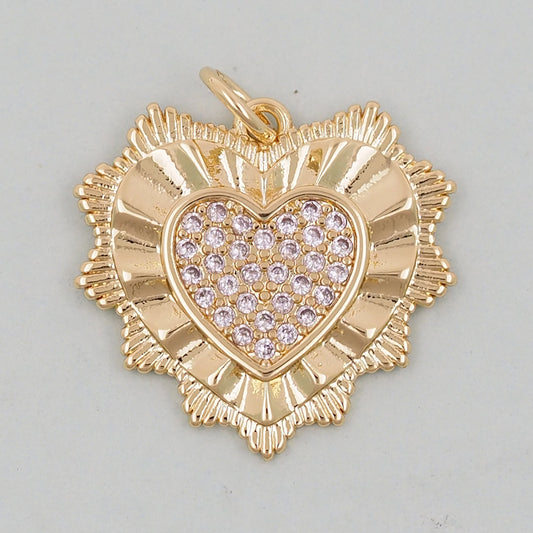 Gold Spiked Heart Charms,18K Gold Filled Heart Pendant,Heart Charm Bracelet Necklace for DIY Jewelry Making Supply