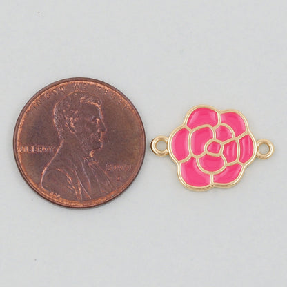 Gold Rose Charms,18K Gold Filled Rose Pendant,Rose Connector Charm Bracelet Necklace for DIY Jewelry Making Supply