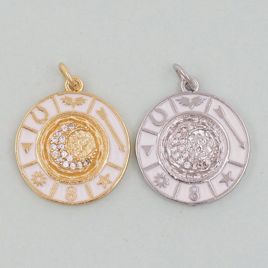 Gold Round Moon Charms,18K Gold Filled Moon Pendant,Celestial Charm Bracelet Necklace for DIY Jewelry Making Supply