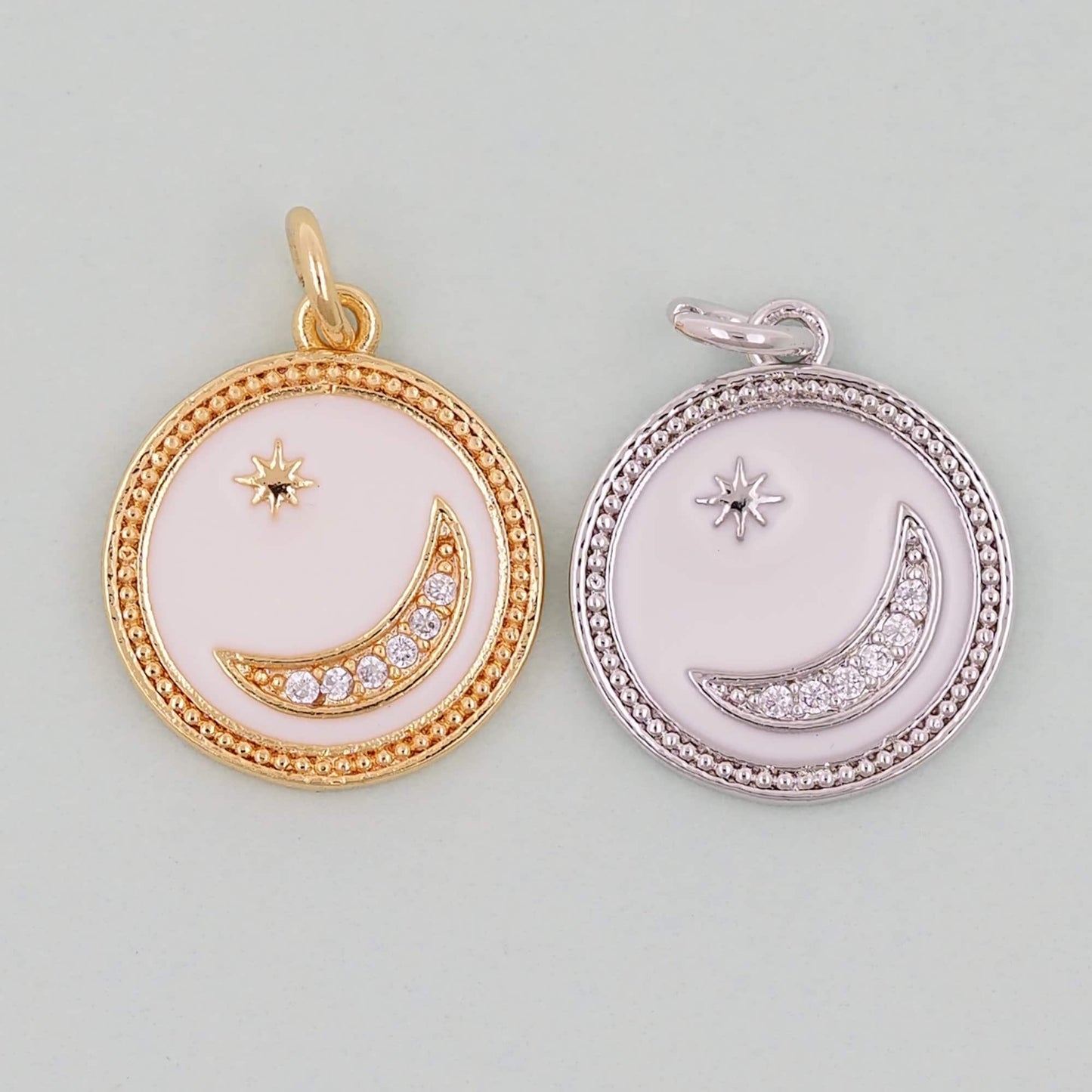 Gold Moon Charms,18K Gold Filled Moon Pendant,White Moon Charm Bracelet Necklace for DIY Jewelry Making Supply