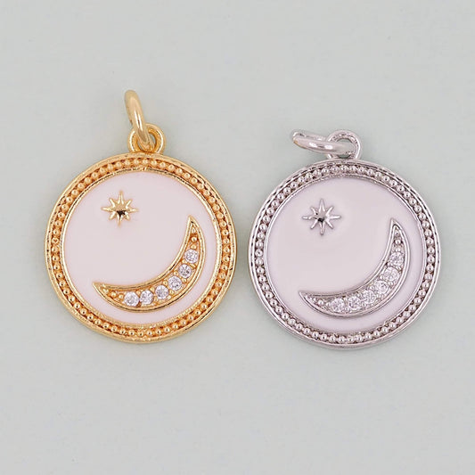 Gold Moon Charms,18K Gold Filled Moon Pendant,White Moon Charm Bracelet Necklace for DIY Jewelry Making Supply