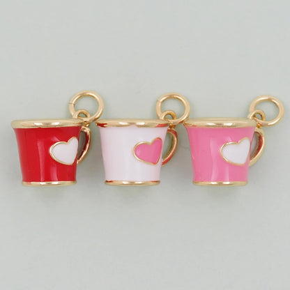 Gold cup Charms,18K Gold Filled cup Pendant,cup Heart Charm Bracelet Necklace for DIY Jewelry Making Supply