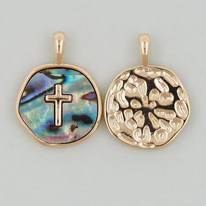 Gold Cross Charms,18K Gold Filled Shell Cross Pendant,Religious Charm Bracelet Necklace for DIY Jewelry Making Supply