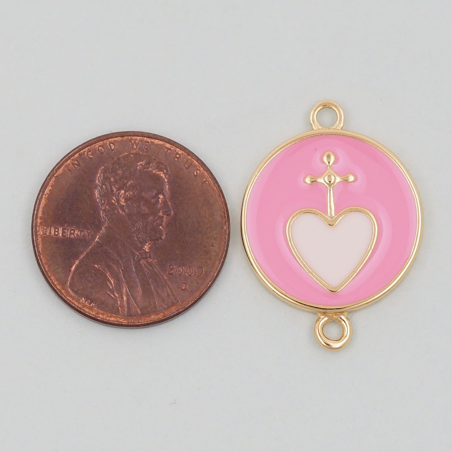 Gold Heart Connector Charms,18K Gold Filled Cross Heart Pendant,Enamel Heart Charm Bracelet Necklace for DIY Jewelry Making Supply