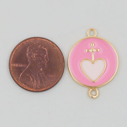 Gold Heart Connector Charms,18K Gold Filled Cross Heart Pendant,Enamel Heart Charm Bracelet Necklace for DIY Jewelry Making Supply