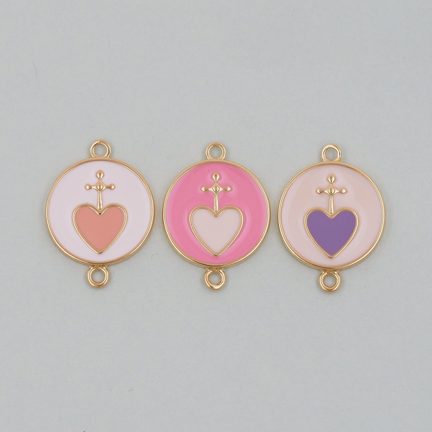 Gold Heart Connector Charms,18K Gold Filled Cross Heart Pendant,Enamel Heart Charm Bracelet Necklace for DIY Jewelry Making Supply
