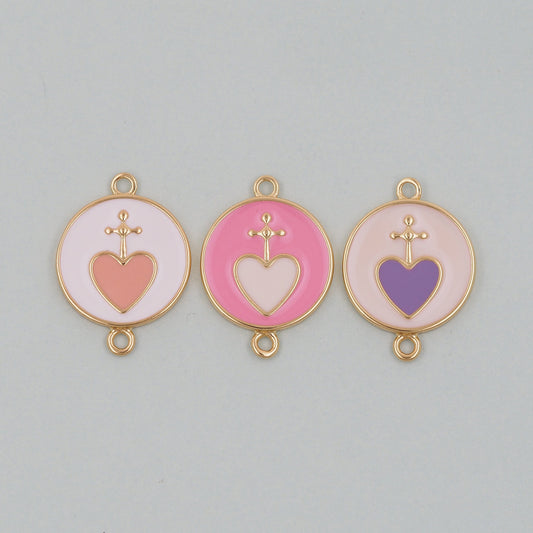 Gold Heart Connector Charms,18K Gold Filled Cross Heart Pendant,Enamel Heart Charm Bracelet Necklace for DIY Jewelry Making Supply