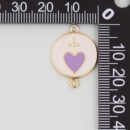Gold Heart Connector Charms,18K Gold Filled Cross Heart Pendant,Enamel Heart Charm Bracelet Necklace for DIY Jewelry Making S