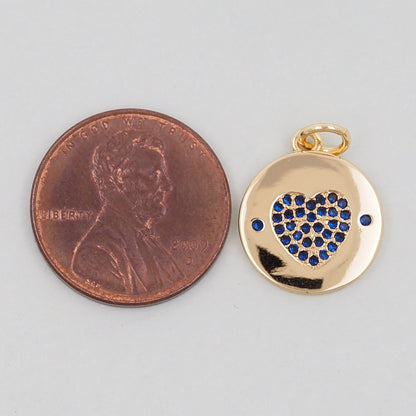 Gold Round Coin Heart Charms,18K Gold Filled Heart Pendant,Heart Charm Bracelet Necklace for DIY Jewelry Making Supply