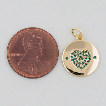 Gold Round Coin Heart Charms,18K Gold Filled Heart Pendant,Heart Charm Bracelet Necklace for DIY Jewelry Making Supply