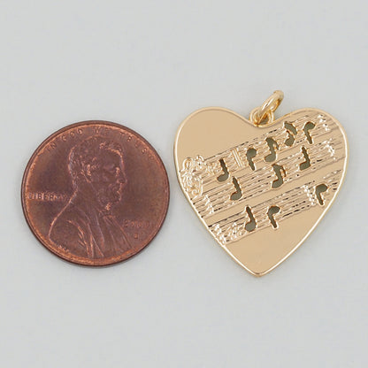 Gold Heart Charms,18K Gold Filled Heart Pendant,Heart Note Charm Bracelet Necklace for DIY Jewelry Making Supply