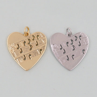 Gold Heart Charms,18K Gold Filled Heart Pendant,Heart Note Charm Bracelet Necklace for DIY Jewelry Making Supply