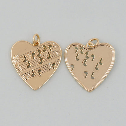 Gold Heart Charms,18K Gold Filled Heart Pendant,Heart Note Charm Bracelet Necklace for DIY Jewelry Making Supply