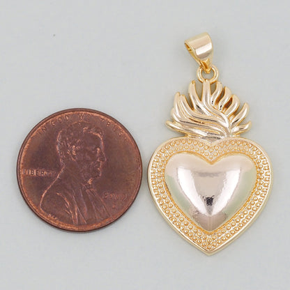 Gold sacred Heart Charms,18K Gold Filled sacred heart Pendant,Religious Charm Bracelet Necklace for DIY Jewelry Making Supply