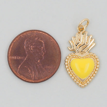 Gold sacred Heart Charms,18K Gold Filled sacred heart Pendant,Religious Charm Bracelet Necklace for DIY Jewelry Making Supply