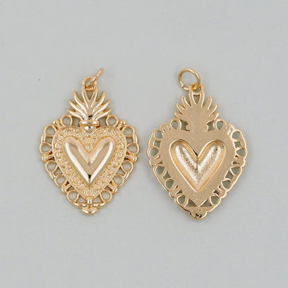 Gold sacred Heart Charms,18K Gold Filled sacred heart Pendant,Religious Charm Bracelet Necklace for DIY Jewelry Making Supply