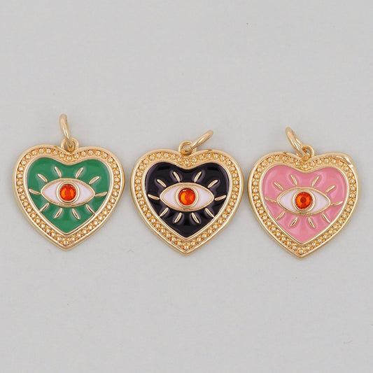 Gold Heart Evil Eye Charms,18K Gold Filled Heart Pendant,Heart Eye Charm Bracelet Necklace for DIY Jewelry Making Supply