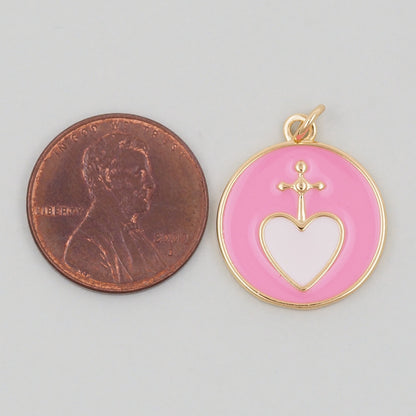 Gold Heart Charms,18K Gold Filled Cross Heart Pendant,Enamel Heart Charm Bracelet Necklace for DIY Jewelry Making Supply