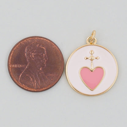 Gold Heart Charms,18K Gold Filled Cross Heart Pendant,Enamel Heart Charm Bracelet Necklace for DIY Jewelry Making Supply