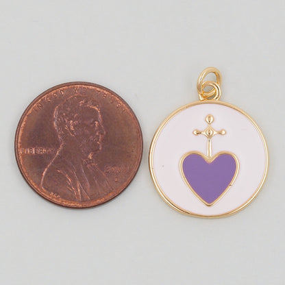 Gold Heart Charms,18K Gold Filled Cross Heart Pendant,Enamel Heart Charm Bracelet Necklace for DIY Jewelry Making Supply