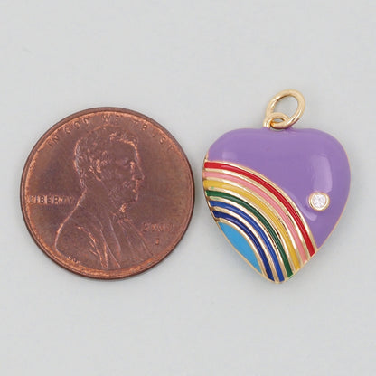 Gold Rainbow Heart Charms,18K Gold Filled rainbow Heart Pendant,Heart Charm Bracelet Necklace for DIY Jewelry Making Supply