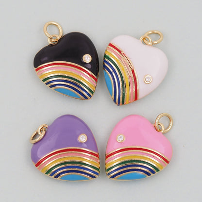 Gold Rainbow Heart Charms,18K Gold Filled rainbow Heart Pendant,Heart Charm Bracelet Necklace for DIY Jewelry Making Supply