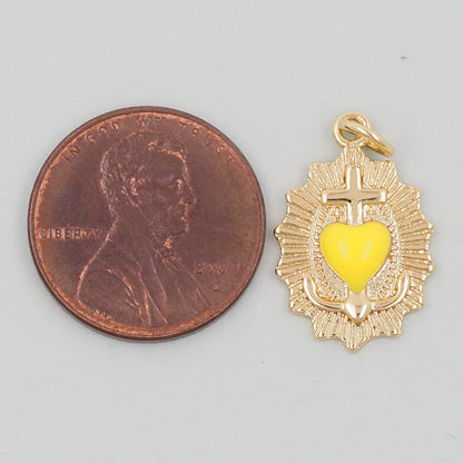 Gold Heart Charms,18K Gold Filled Cross Heart Pendant,Enamel Heart Charm Bracelet Necklace for DIY Jewelry Making Supply