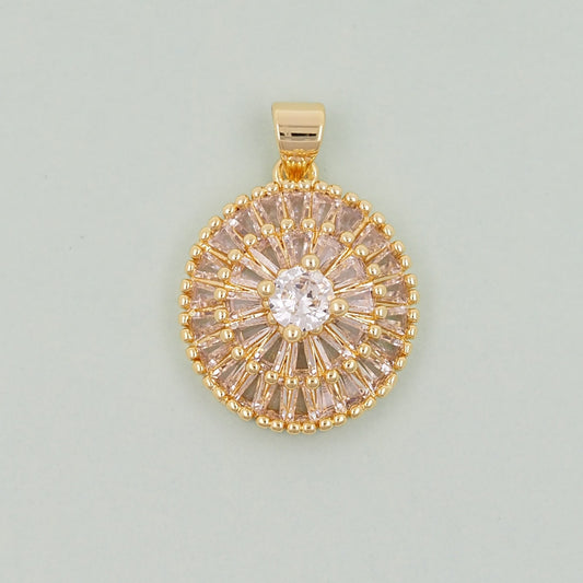 Gold Round Sun Charms,18K Gold Filled Round Pendant,Round Connector Charm Bracelet Necklace for DIY Jewelry Making Supply
