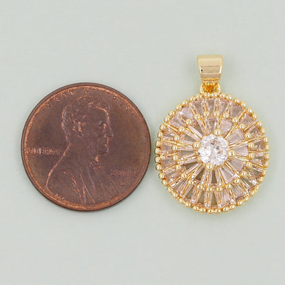Gold Round Sun Charms,18K Gold Filled Round Pendant,Round Connector Charm Bracelet Necklace for DIY Jewelry Making Supply