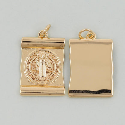 Gold Benedict Charms,18K Gold FilledBenedict Pendant,Rectangle Benedict Charm Bracelet Necklace for DIY Jewelry Making Supply