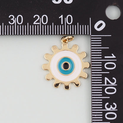 Gold Round Evil Eye Charms,18K Gold Filled Evil Eye Pendant,Sun Evil Eye Charm Bracelet Necklace for DIY Jewelry Making Supply