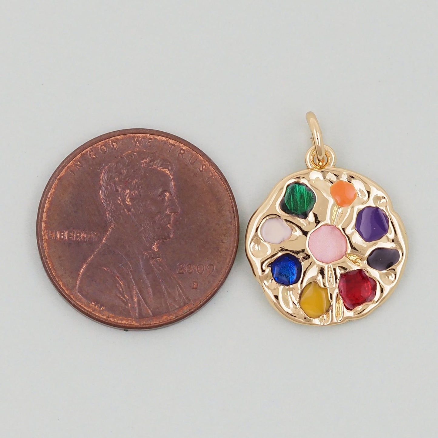 Gold Round colorful Charms,18K Gold Filled Round Pendant,Round Charm Bracelet Necklace for DIY Jewelry Making Supply